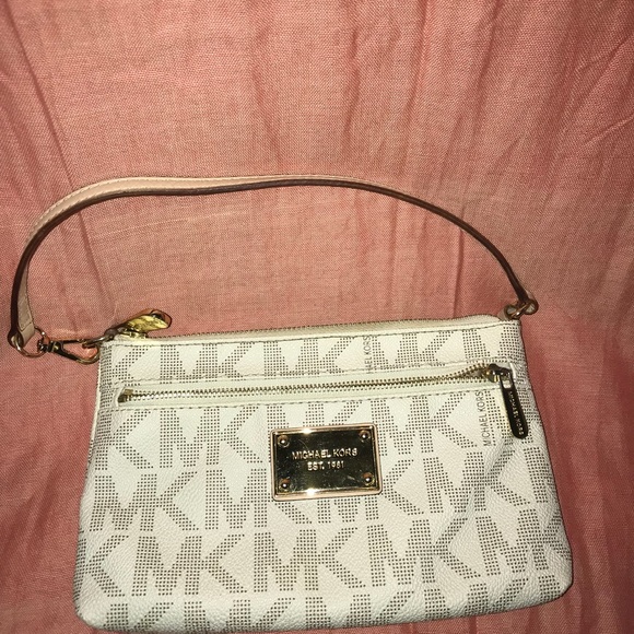 Michael Kors Beige and White Monogram Wristlet - Picture 1 of 5